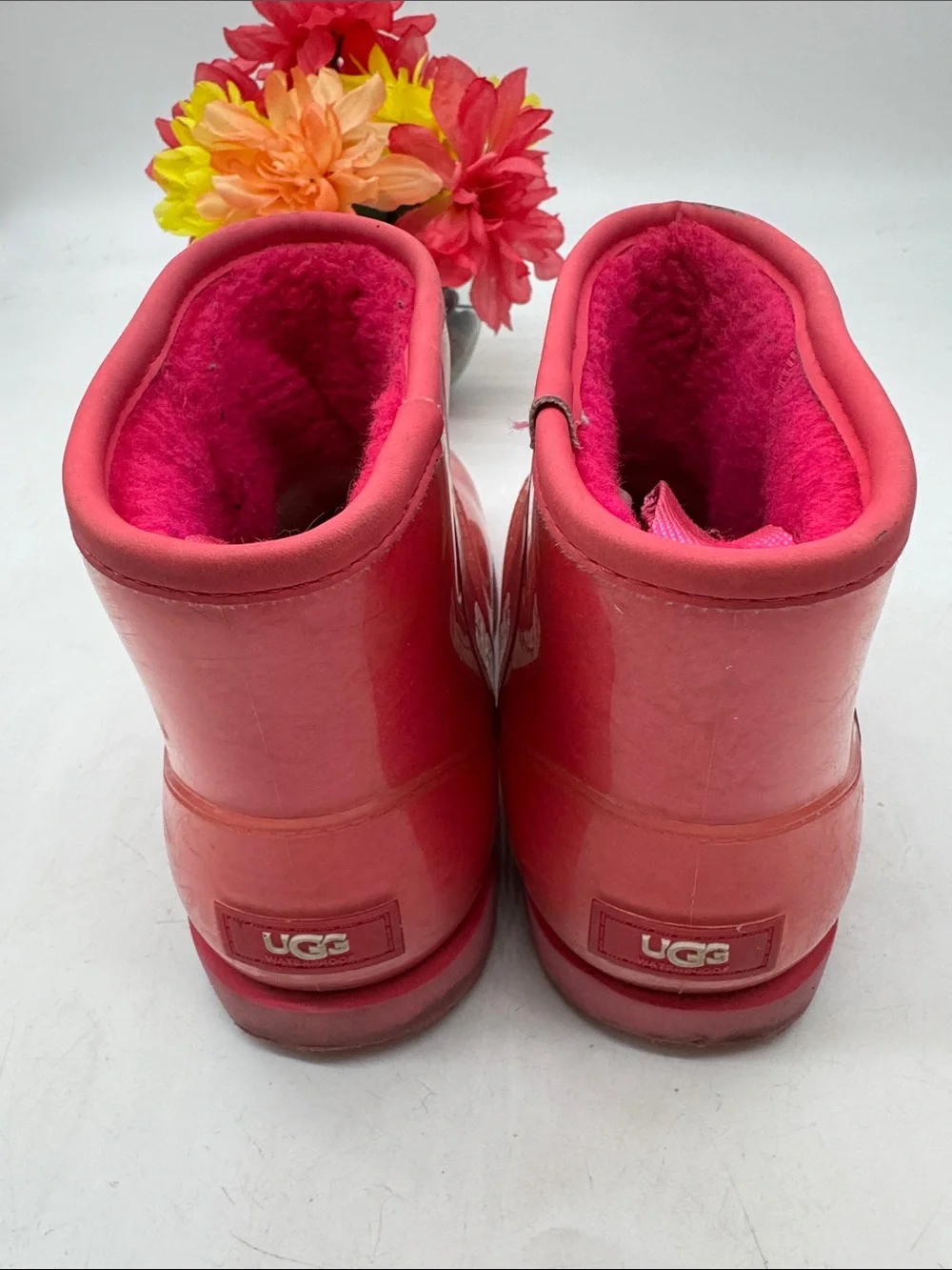UGG Kids Hot Pink Glossy Waterproof Boots Size 4